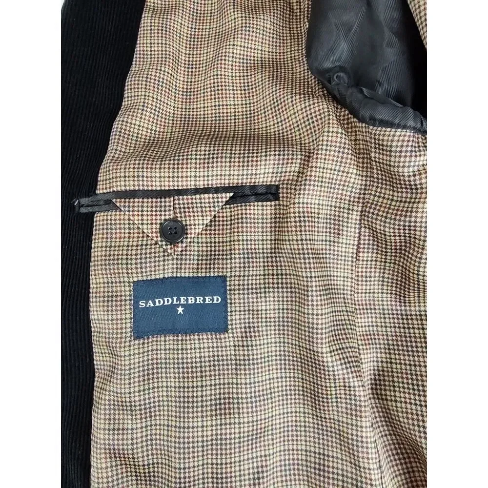 Saddlebred 2 Button BLACK Corduroy Sport Coat Jacket Blazer‎ Mens 44L